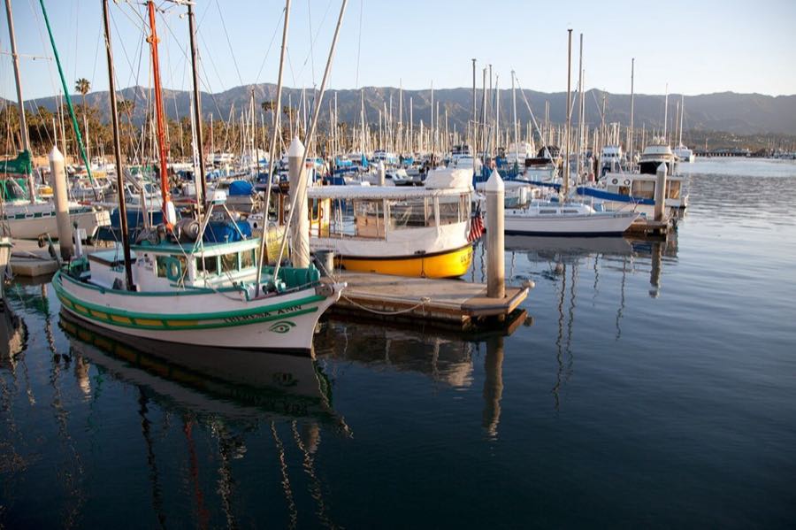 Santa Barbara harbor at golden hour